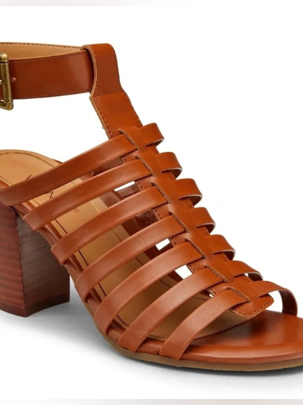 Vionic Cognac Brown Perk Sami Boa Caged Ankle Leather Heeled Sandals Size 11